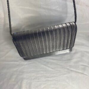 Women’s pleated satin evening or cocktail clutch/crossbody bag in dark gray